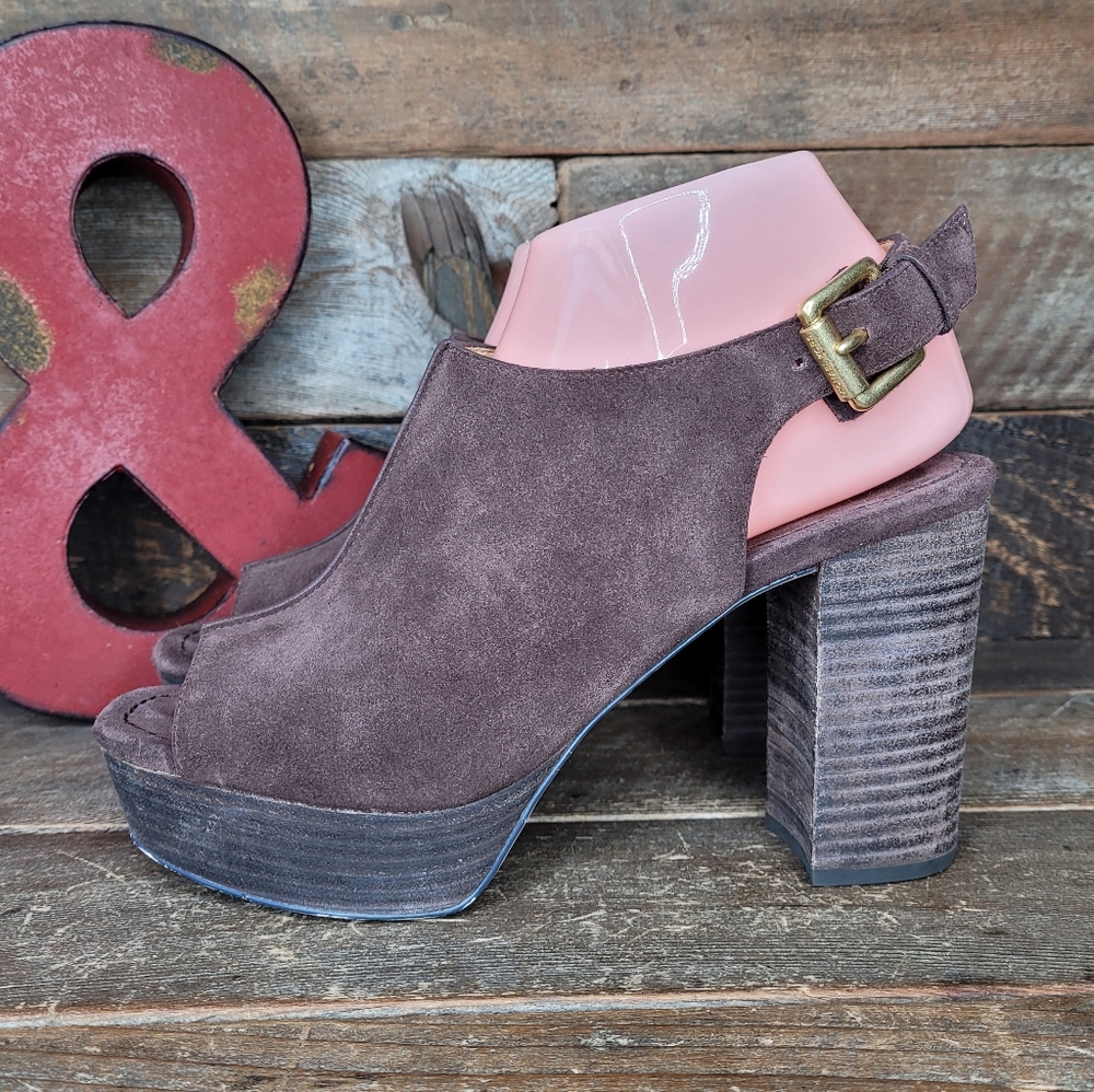 Sexy Michael Kors Piper Soft Brown Suede Leather Heel Open Toe Platform …